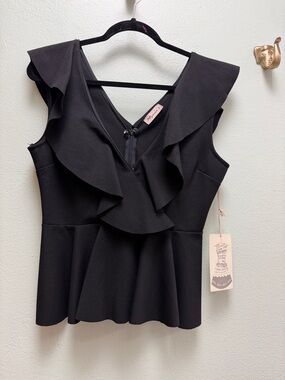 Alythea Black Ruffle V-Neck Peplum Top
